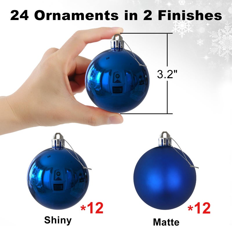 GameXcel Royal Blue 3.2" Large Christmas Balls - Christmas Tree Decoration Ornaments Shatterproof Hanging Balls for Birthday Halloween Holiday Wedding Decorations Set of 24pcs - Image 2